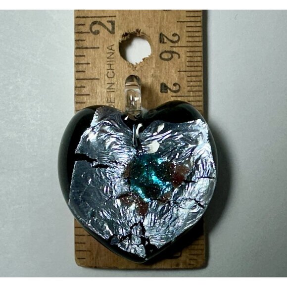 Art Glass Heart Pendant On Cord Dichroic Handcrafted Fused Lampwork 1.5” - Picture 13 of 16